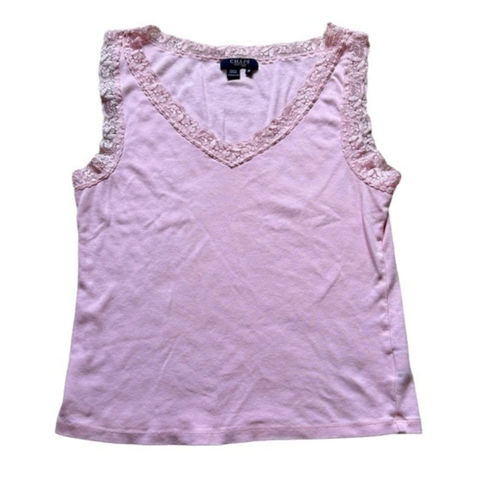 Chaps pastel pink cotton lace shrunken baby tank tee shirt Medium EUC